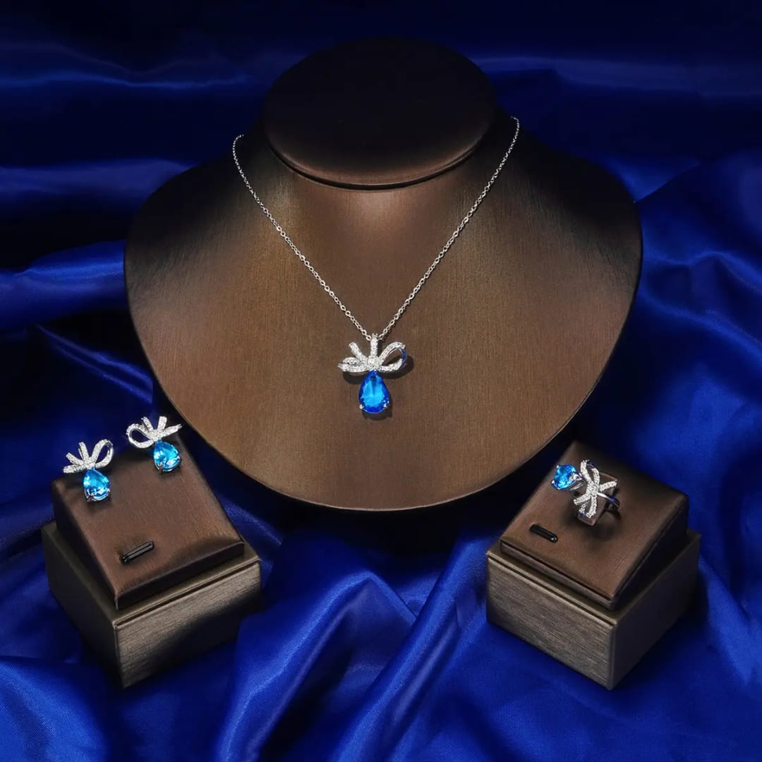The Royal Blue Bow Ribbon Jewelry Set