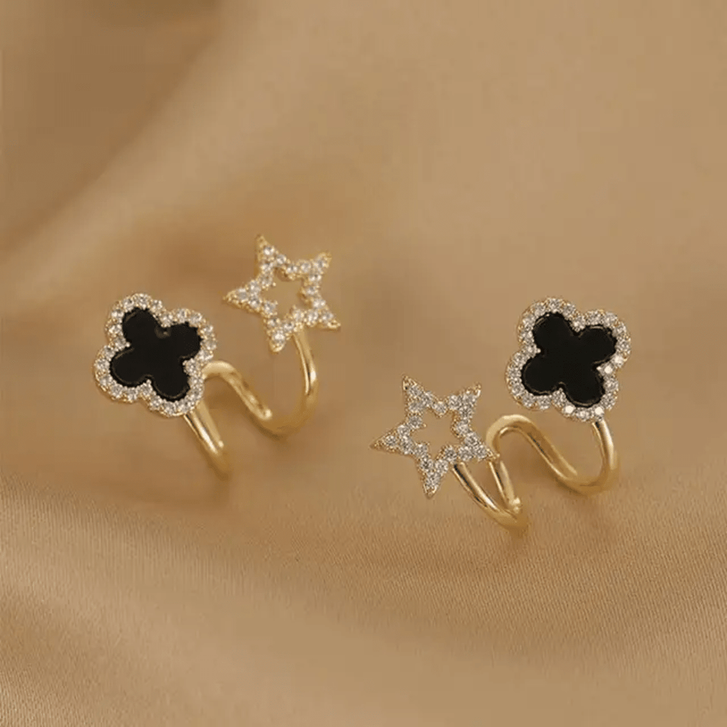 Clover & Celestial Star Illusion Hoop Earrings