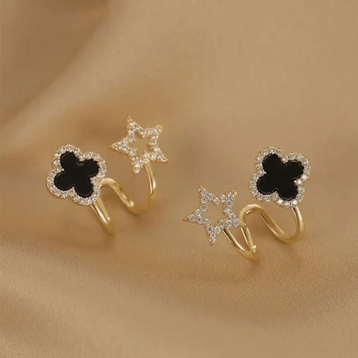 Clover & Celestial Star Illusion Hoop Earrings