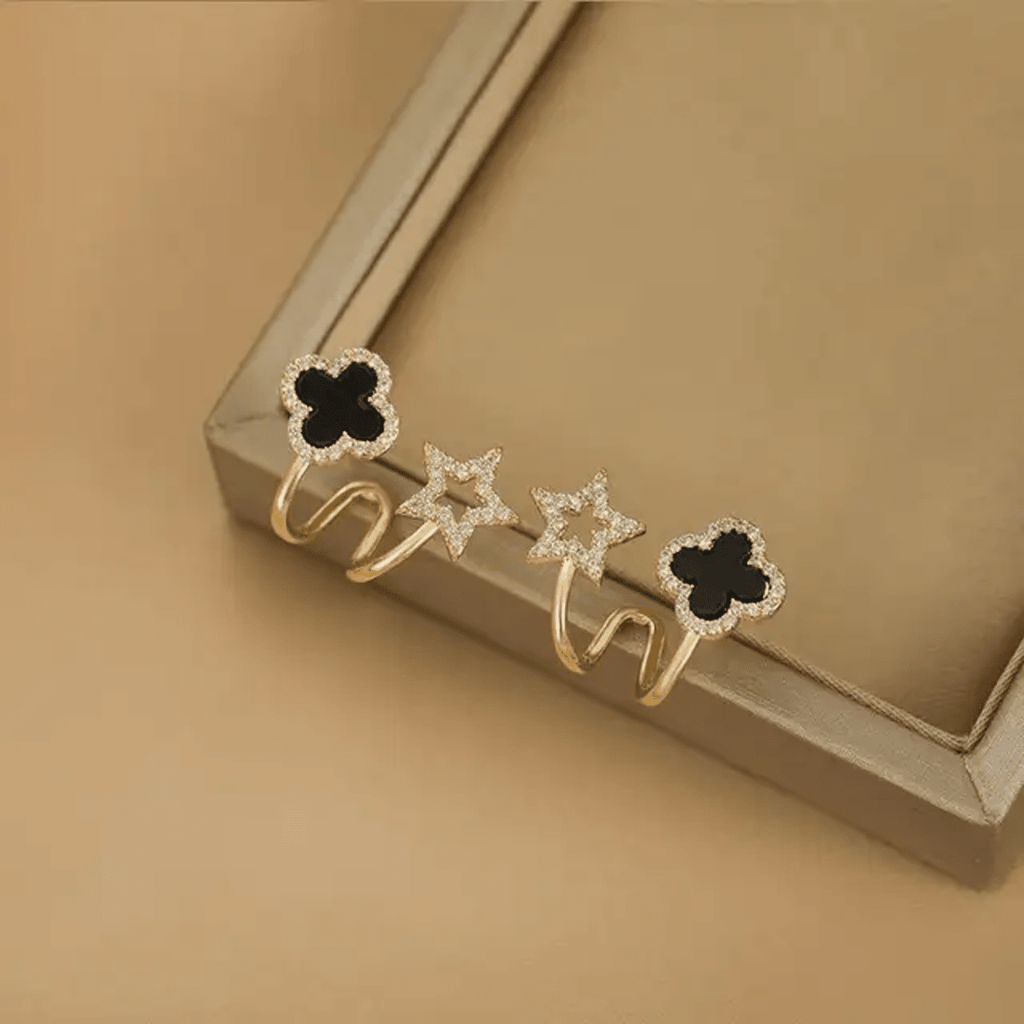 Clover & Celestial Star Illusion Hoop Earrings