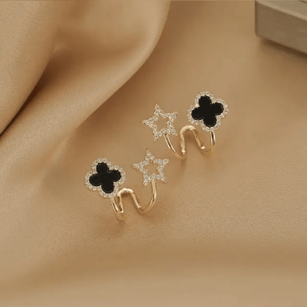 Clover & Celestial Star Illusion Hoop Earrings