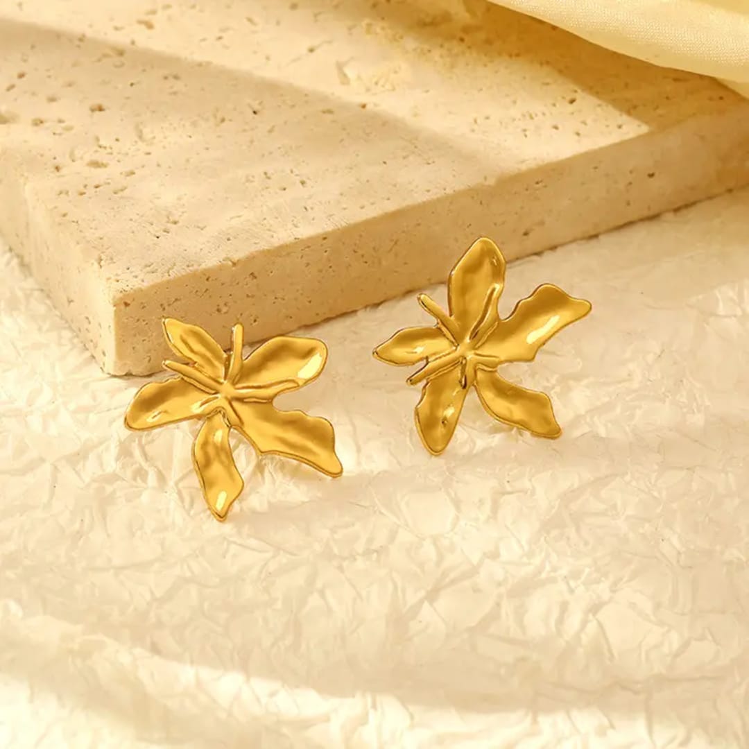 Abstract Molten Gold Orchid Stud Earrings