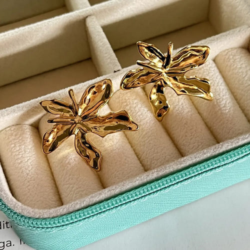 Abstract Molten Gold Orchid Stud Earrings