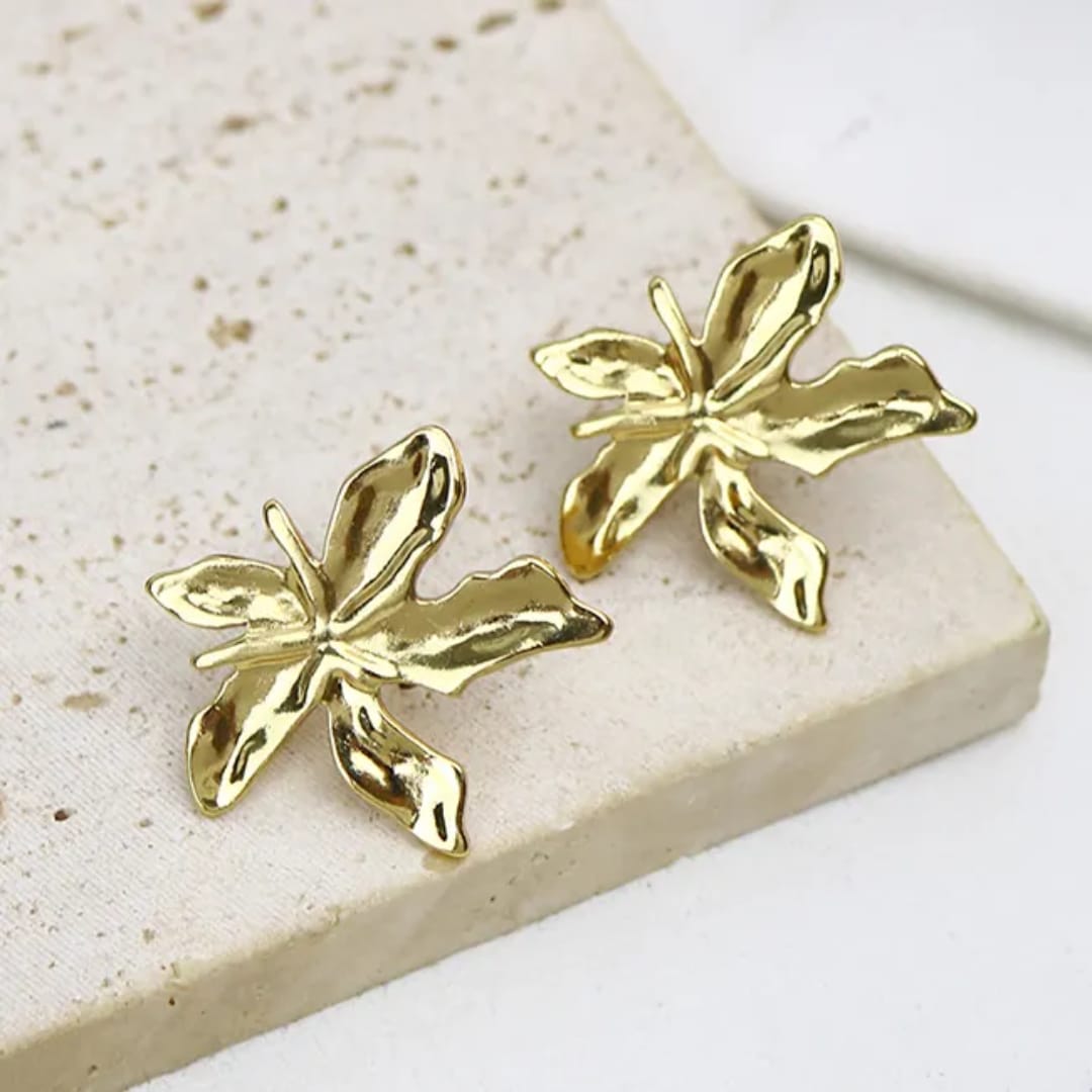 Abstract Molten Gold Orchid Stud Earrings