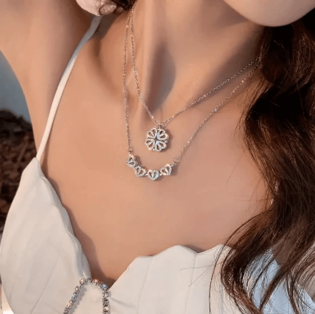 Convertible Four-Leaf Clover Magnetic Heart Necklace