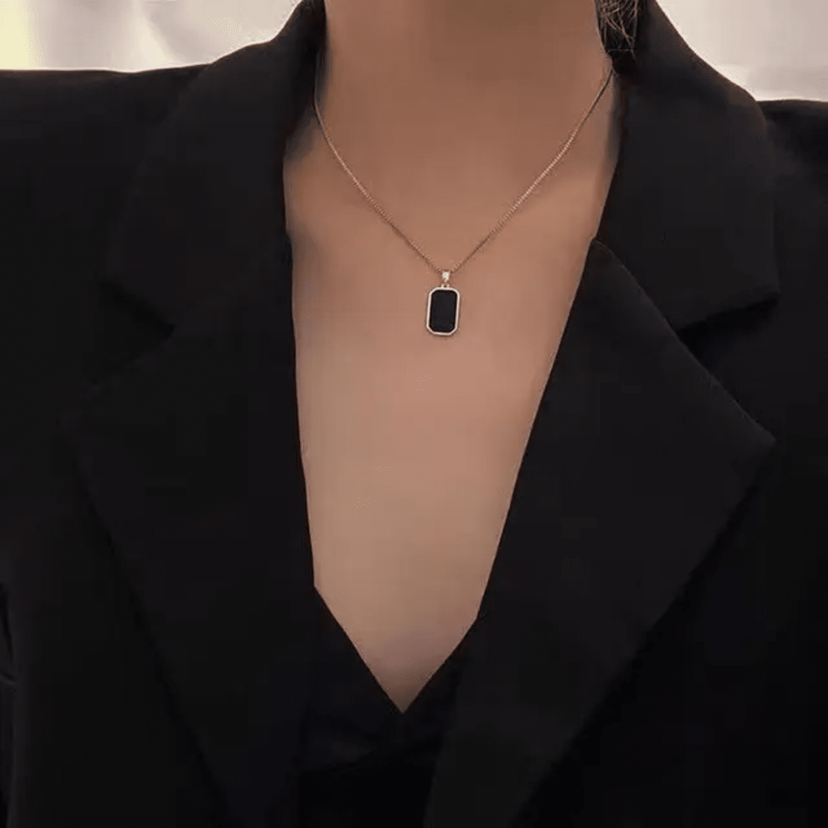 Emerald-Cut Black Onyx Pendant Necklace