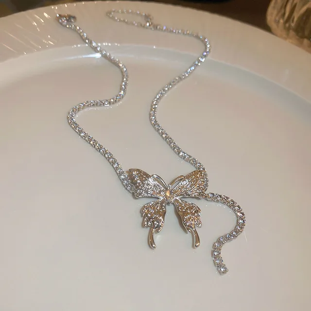 Sparkling Rhinestone Butterfly Tennis Chain Choker