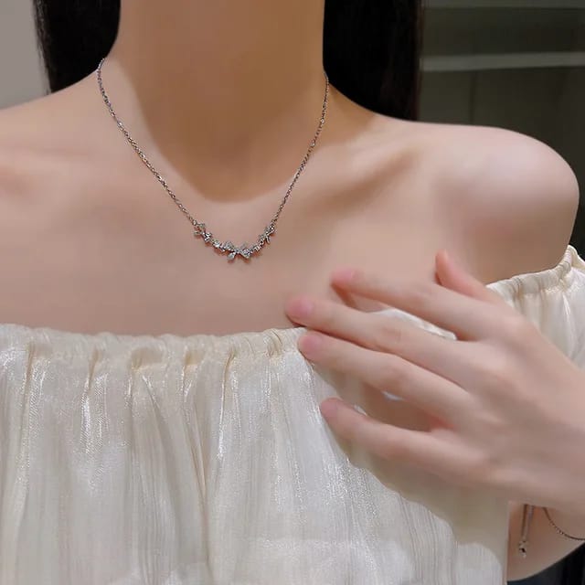Sparkling Zircon Coquette Bow Pendant Necklace