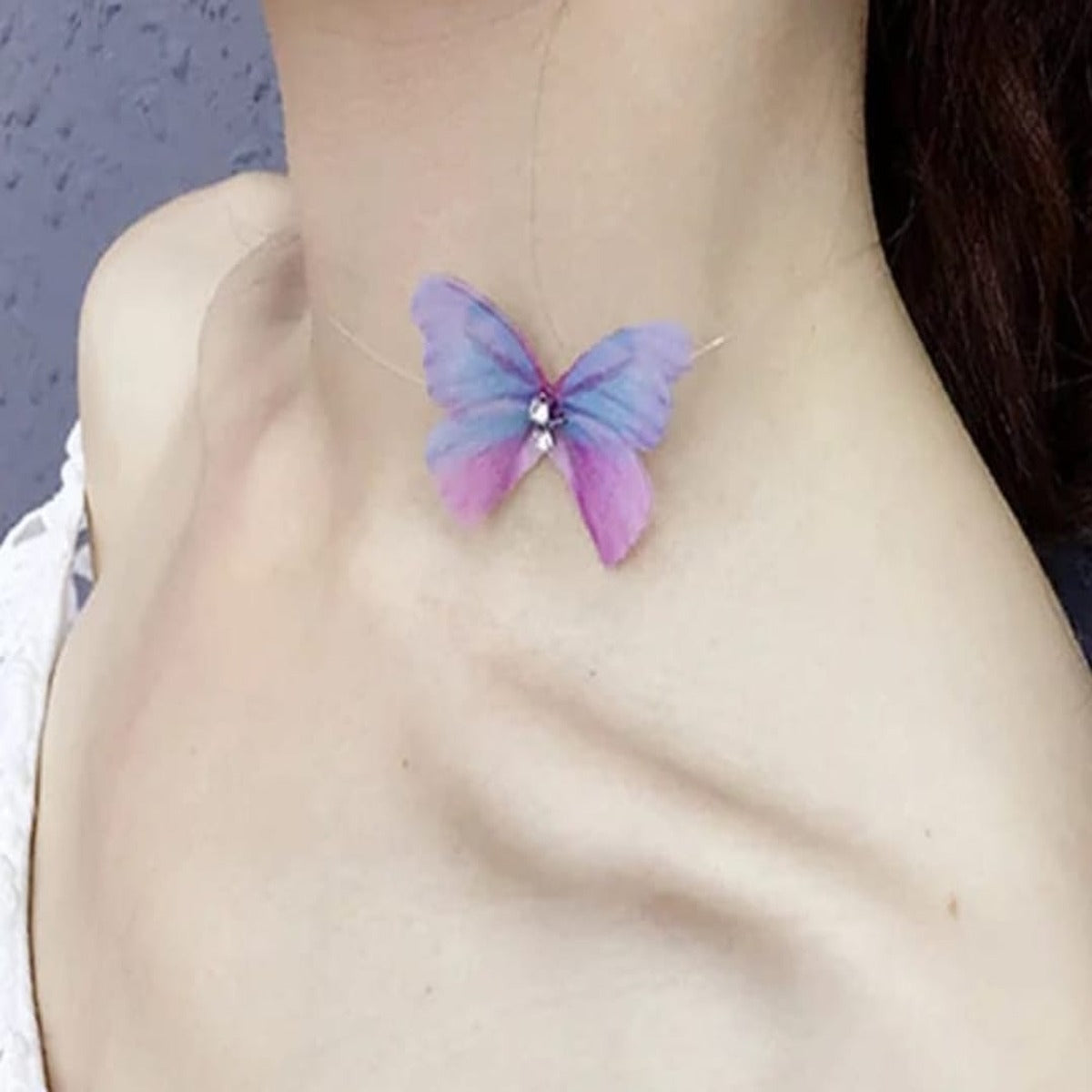Ethereal Gradient Organza Butterfly Illusion Necklace