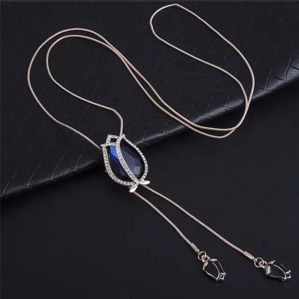 Royal Blue Crystal Tulip Lariat Sweater Necklace