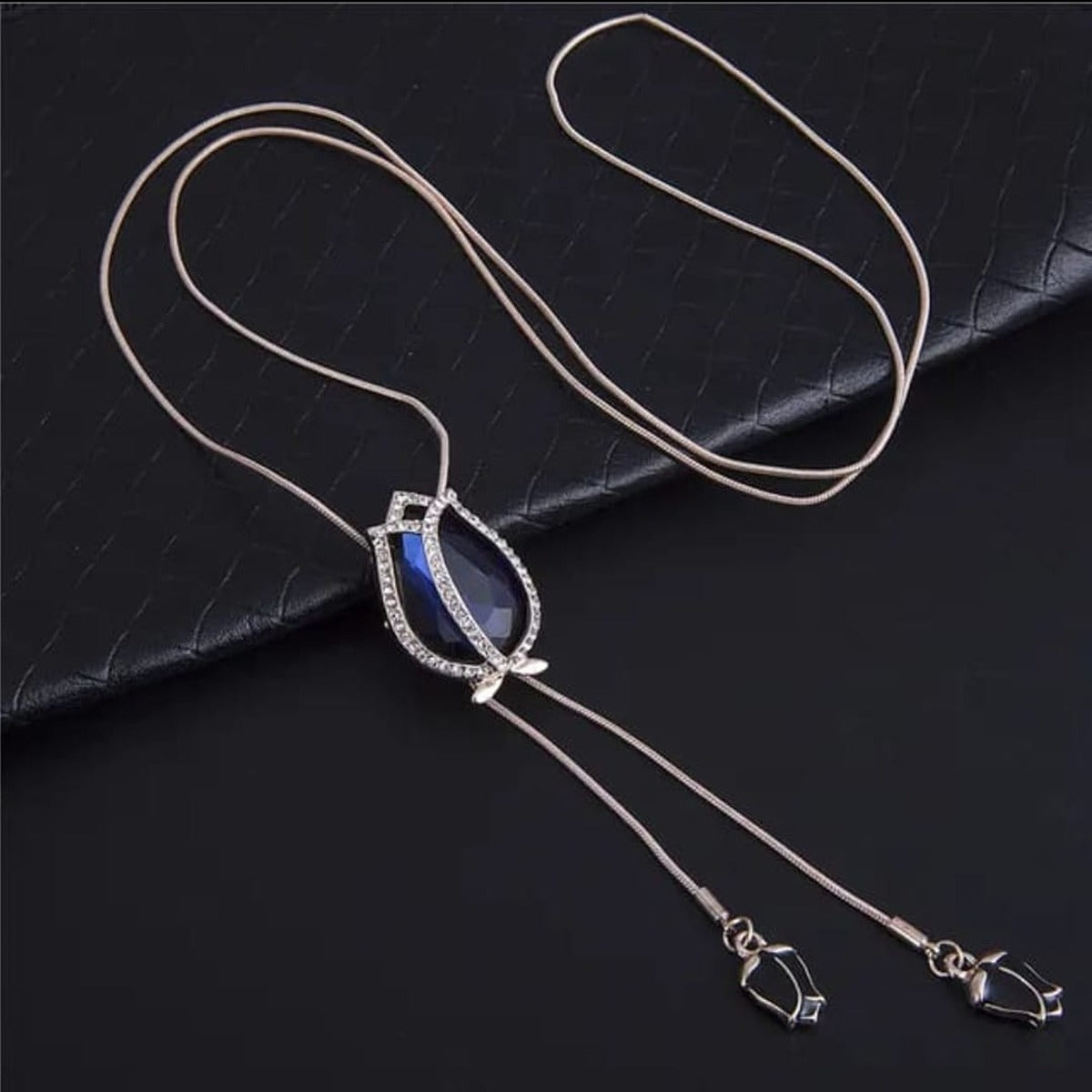 Royal Blue Crystal Tulip Lariat Sweater Necklace