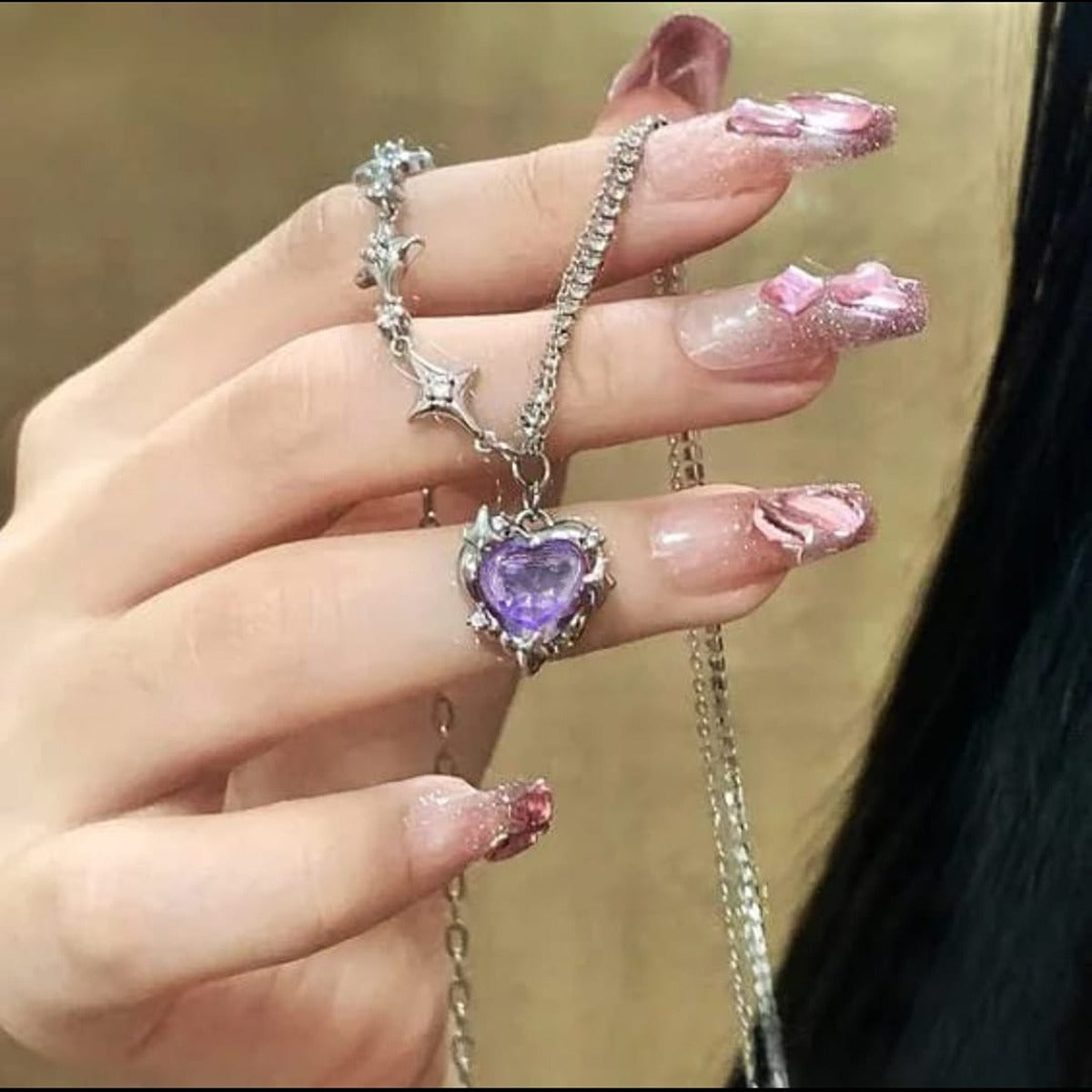 Purple Gradient Crystal Heart Tennis Chain Necklace