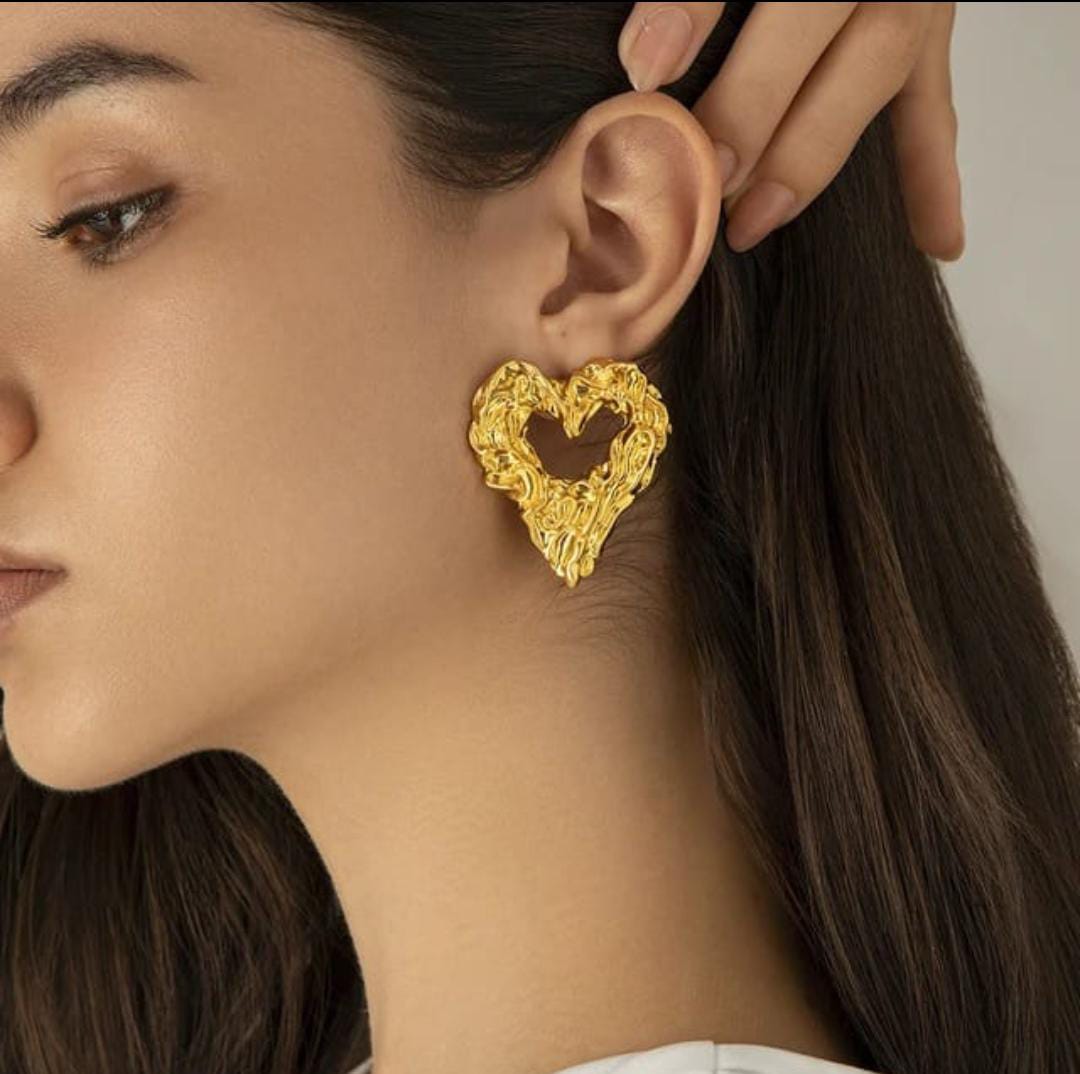 Abstract Molten Metal Heart Stud Earrings
