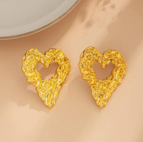 Abstract Molten Metal Heart Stud Earrings