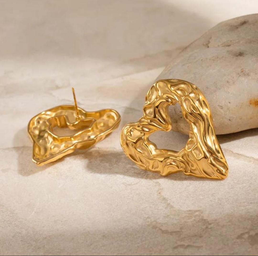 Abstract Molten Metal Heart Stud Earrings