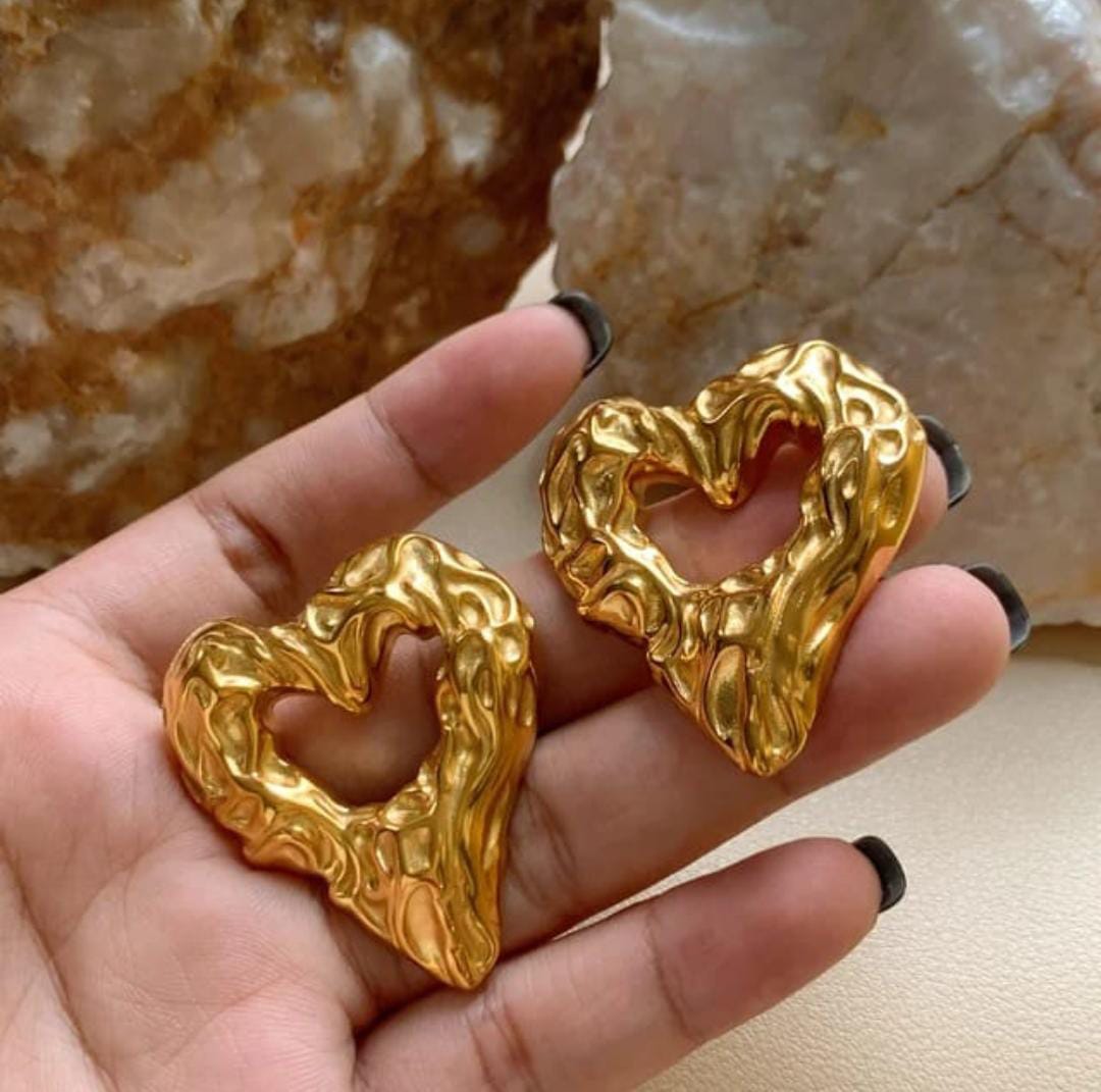 Abstract Molten Metal Heart Stud Earrings
