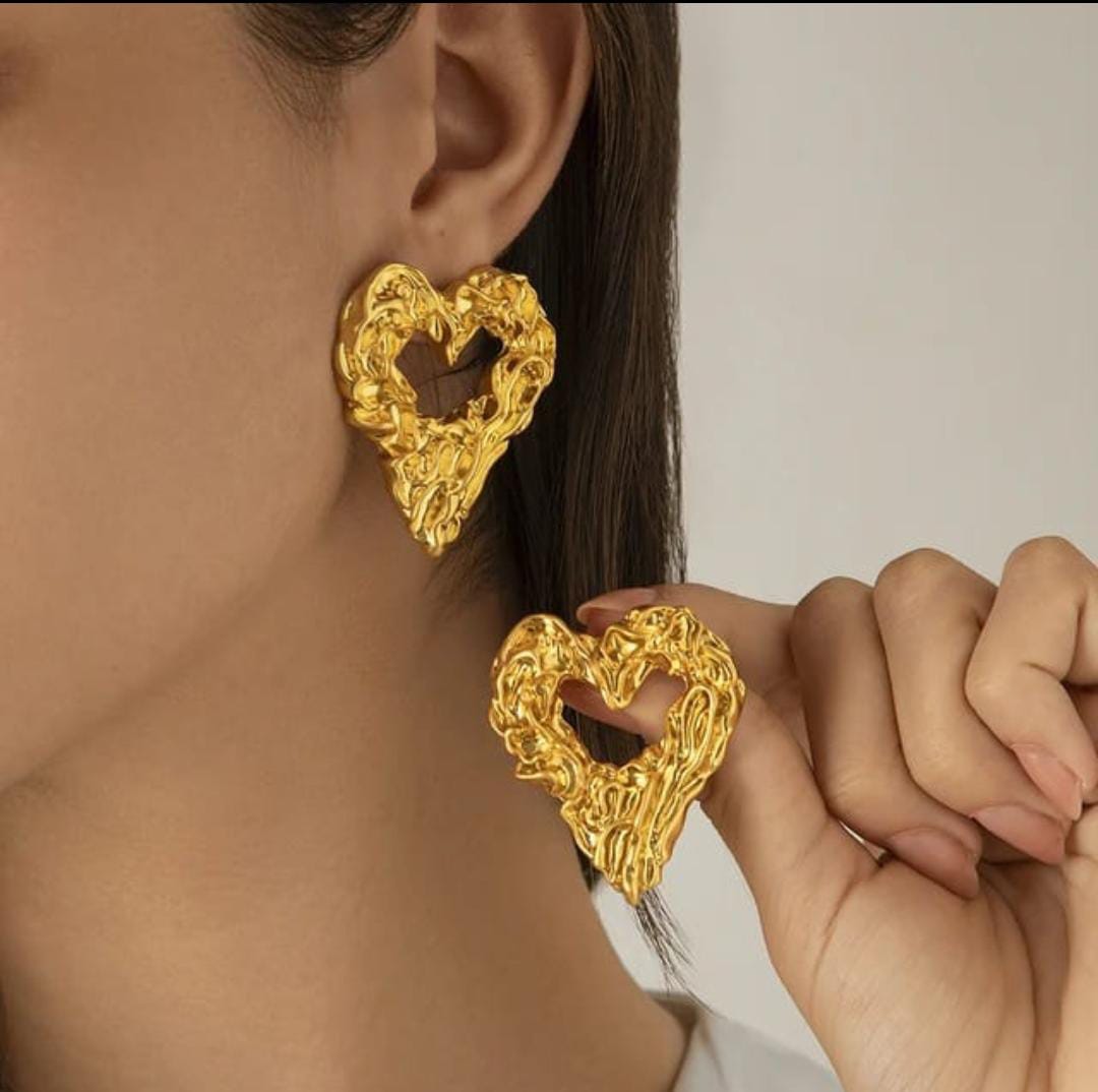Abstract Molten Metal Heart Stud Earrings