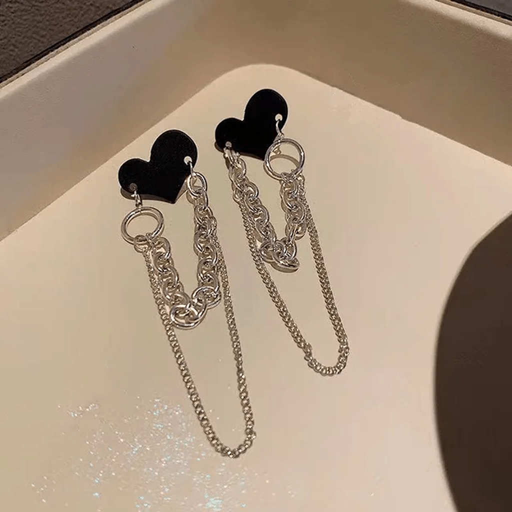 Velvet Heart Layered Chain Drop Earrings