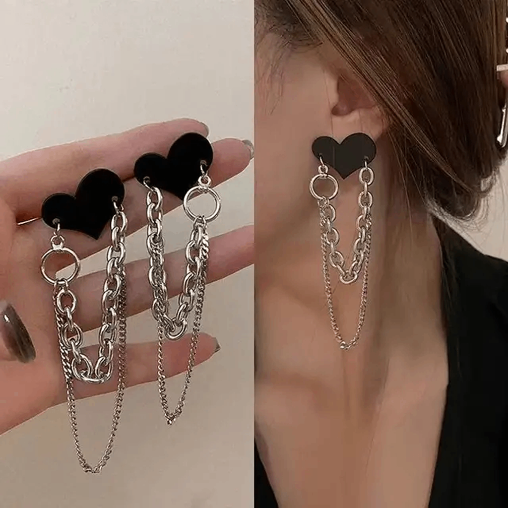Velvet Heart Layered Chain Drop Earrings