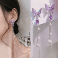 Lavender Dream Crystal Butterfly Tassel Earrings