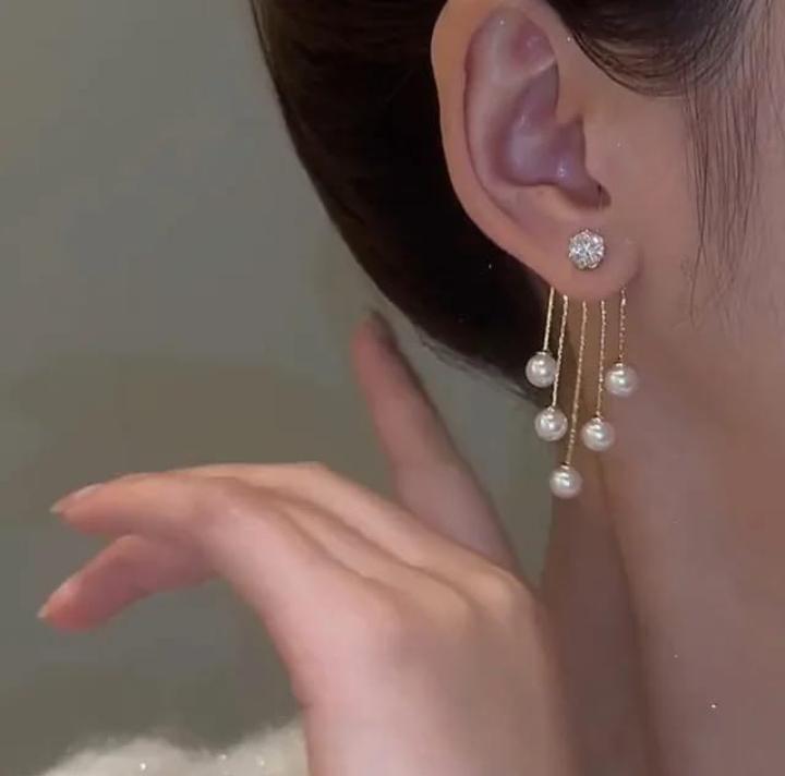 Solitaire Stud Cascading Pearl Jacket Earrings