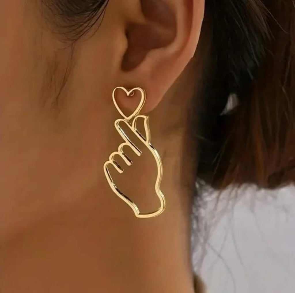 Finger Heart Line Art Earrings