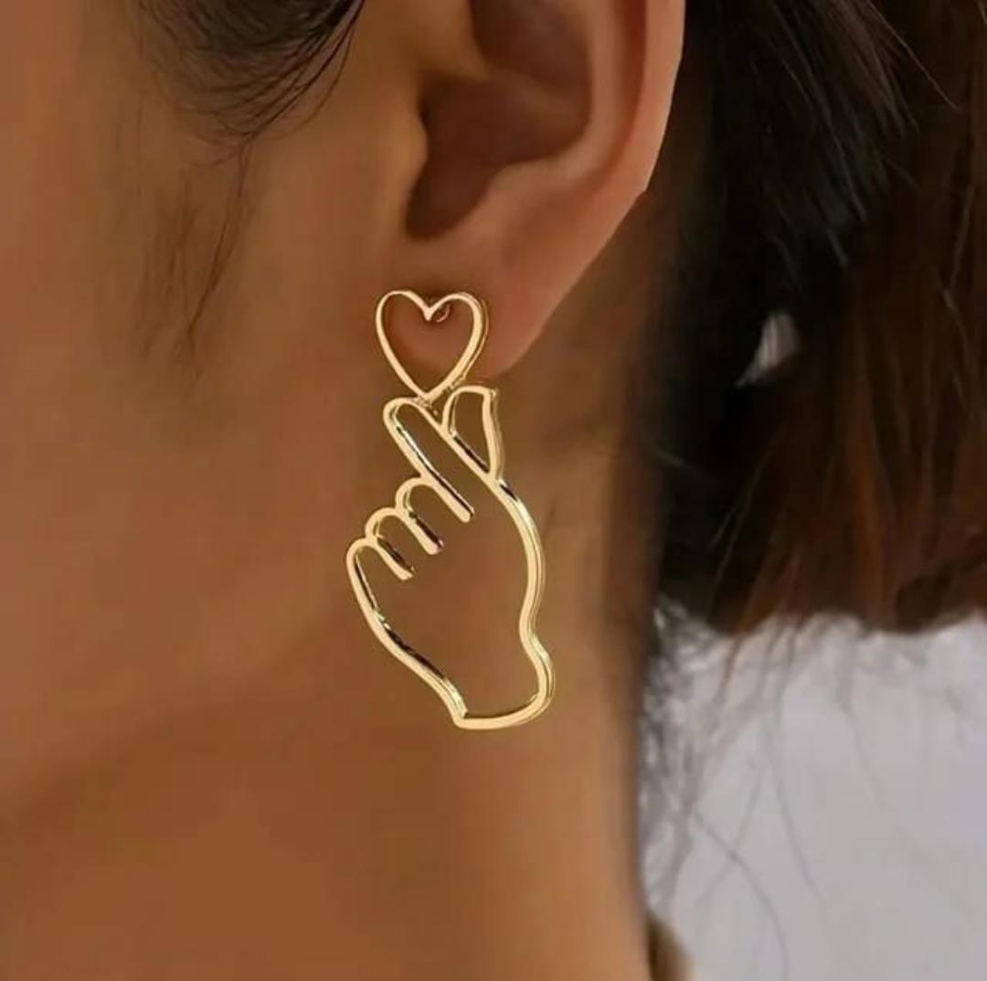 Finger Heart Line Art Earrings