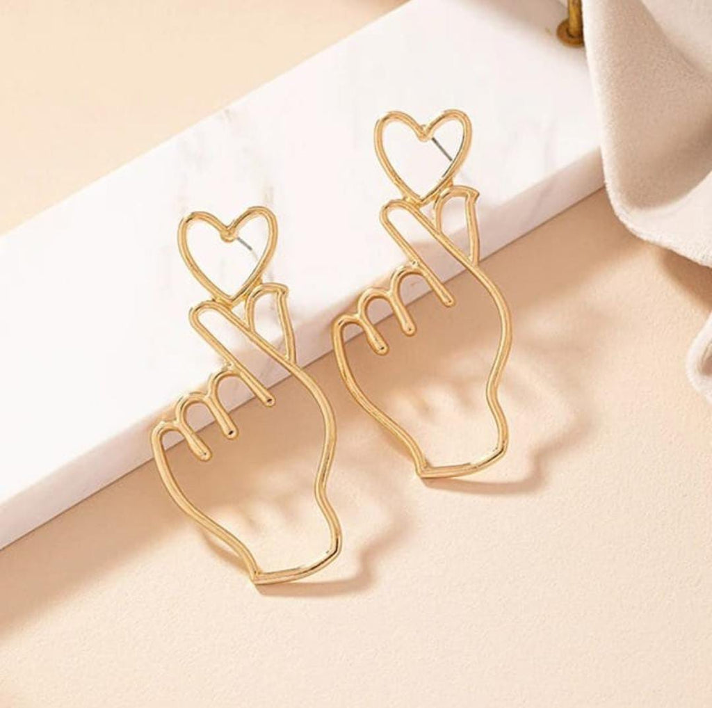 Finger Heart Line Art Earrings