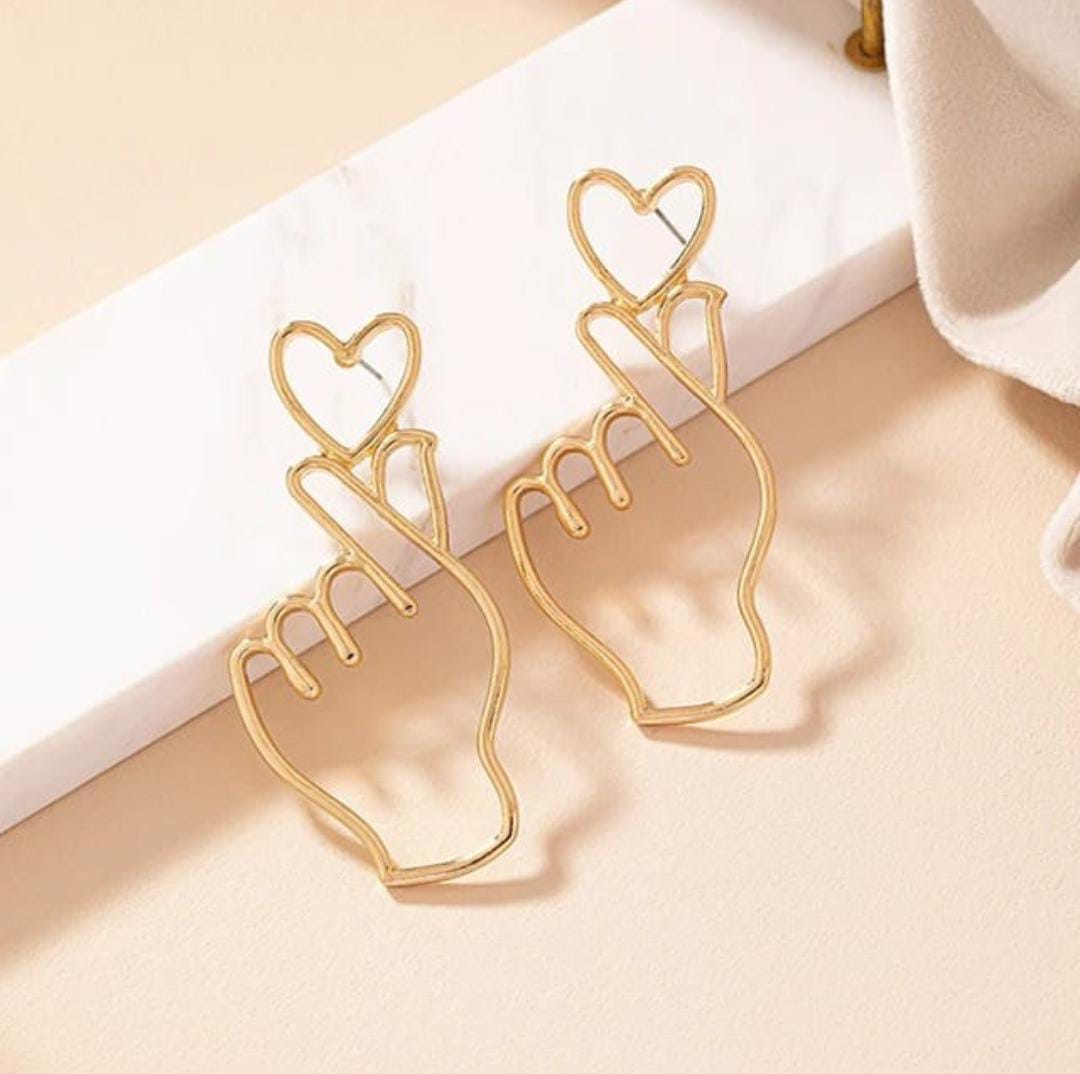 Finger Heart Line Art Earrings