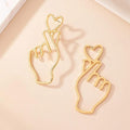 Finger Heart Line Art Earrings