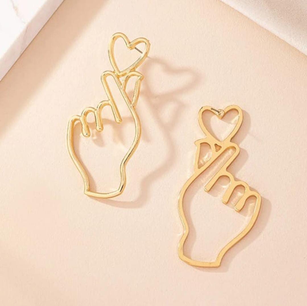 Finger Heart Line Art Earrings