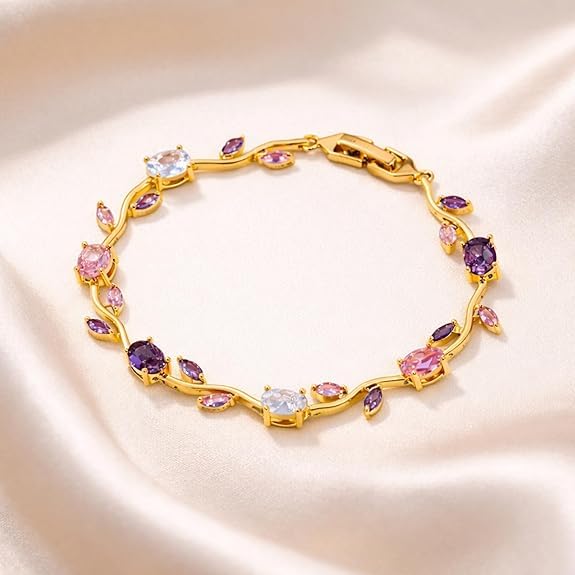 White Pink Purple Crystal Vine Branch Bracelet