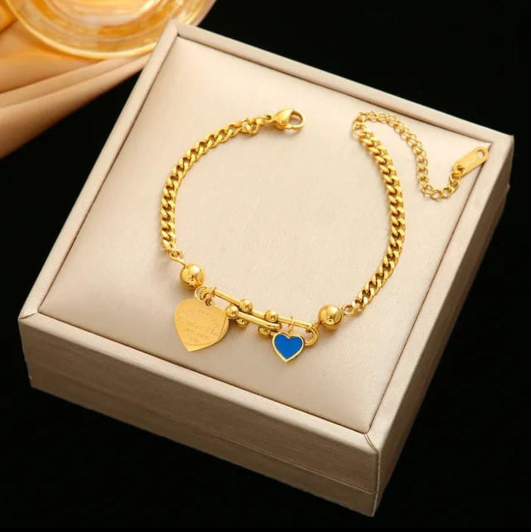 Romantic Dual-Heart Curb Chain Charm Bracelet