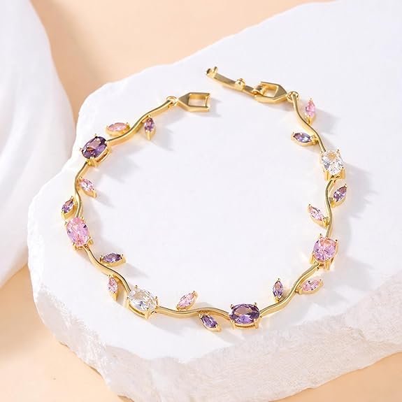 White Pink Purple Crystal Vine Branch Bracelet