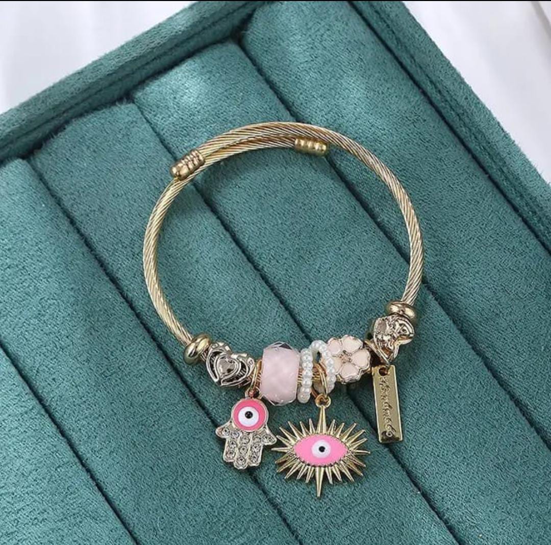 Pastel Pink Mystic Charm Cable Bangle