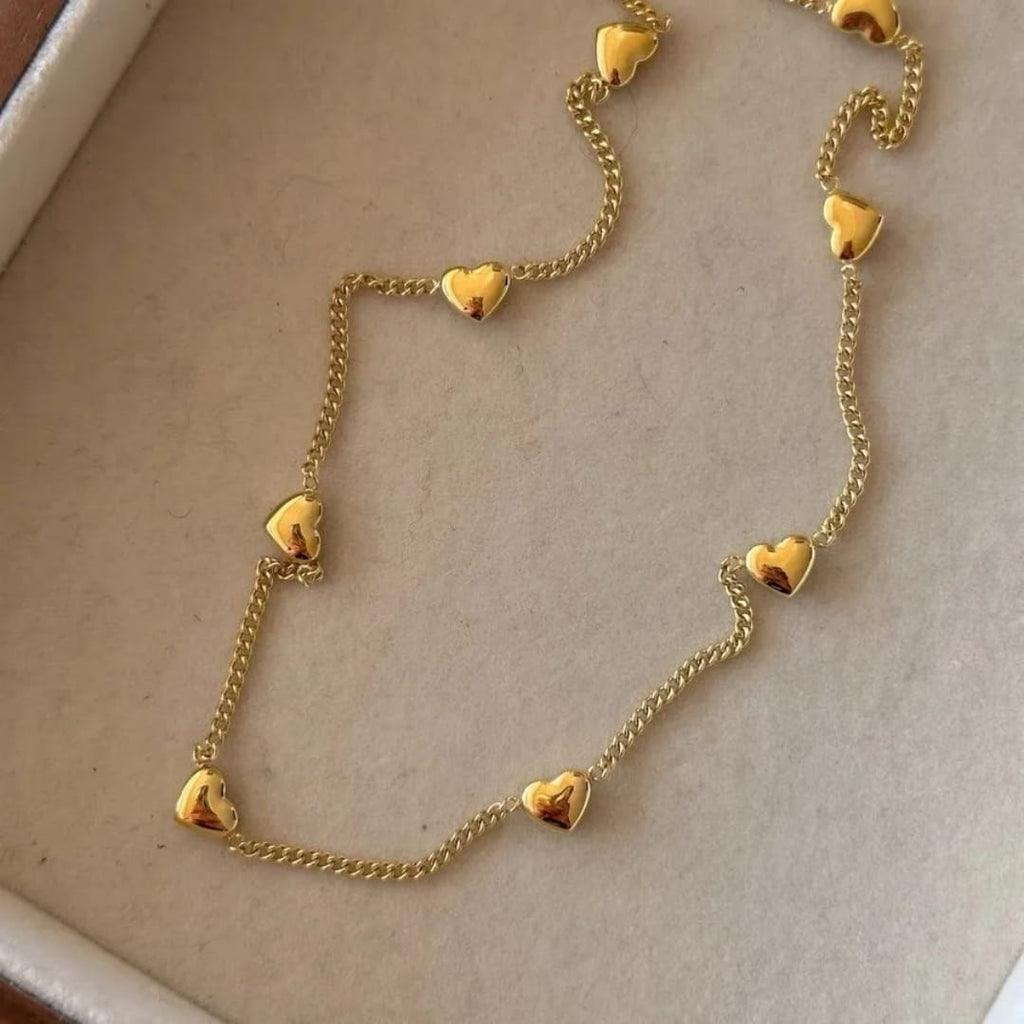 Gold Plated Tiny Heart Station Necklace