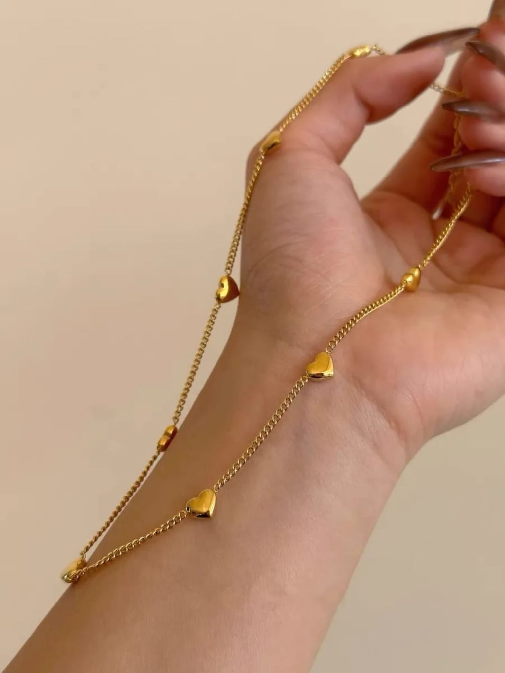 Gold Plated Tiny Heart Station Necklace