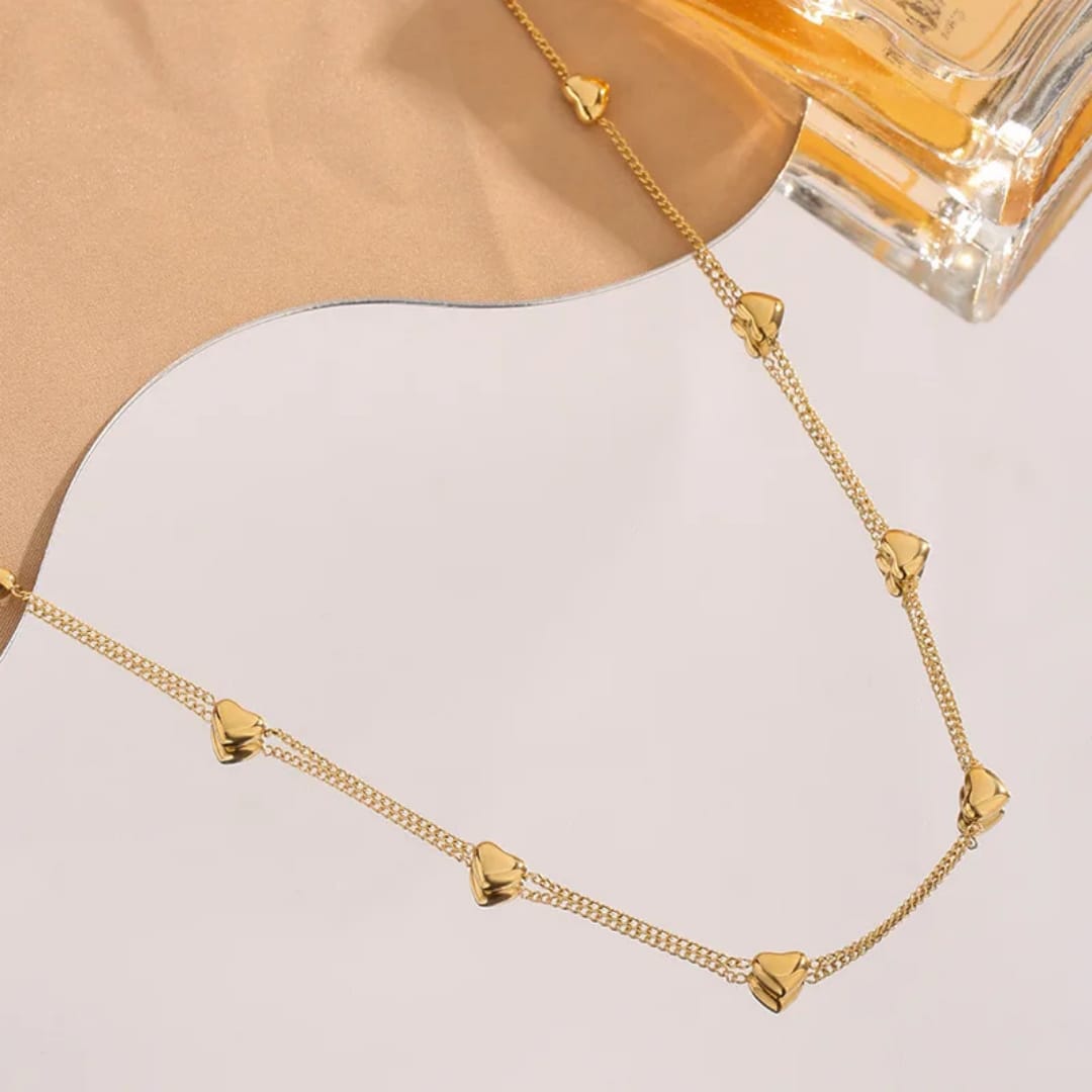 Gold Plated Tiny Heart Station Necklace