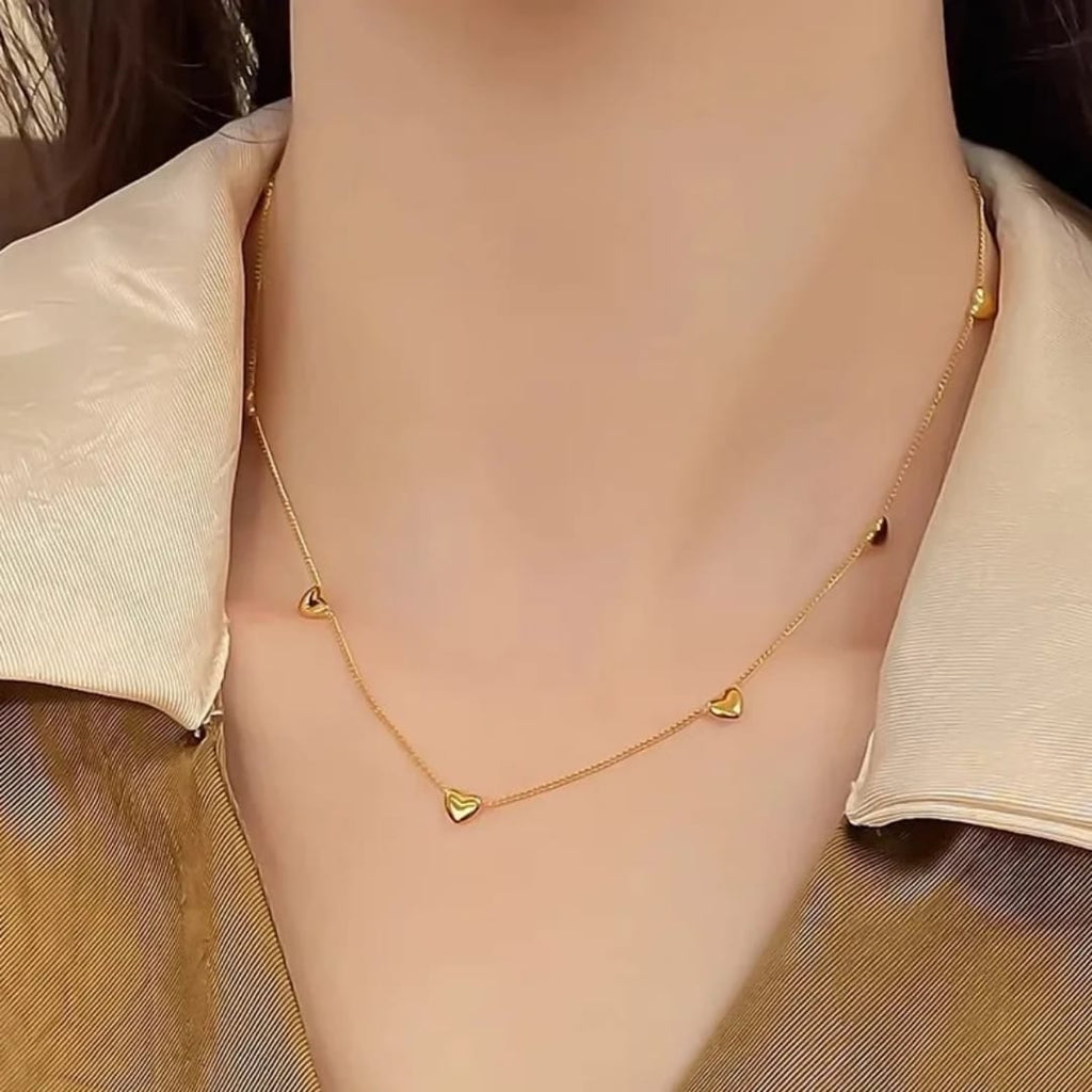 Gold Plated Tiny Heart Station Necklace