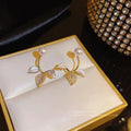 Pearl Stud Botanical Leaf Front-Back Earrings