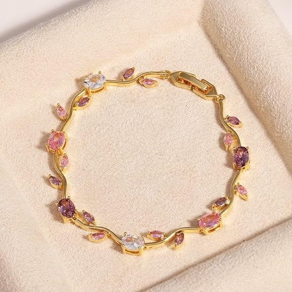 White Pink Purple Crystal Vine Branch Bracelet