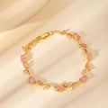 Pink Zircon Crystal Vine & Leaf Branch Bracelet