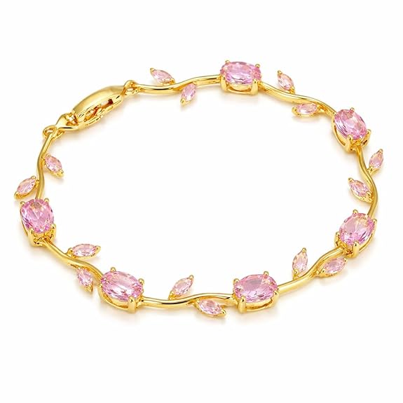 Pink Zircon Crystal Vine & Leaf Branch Bracelet