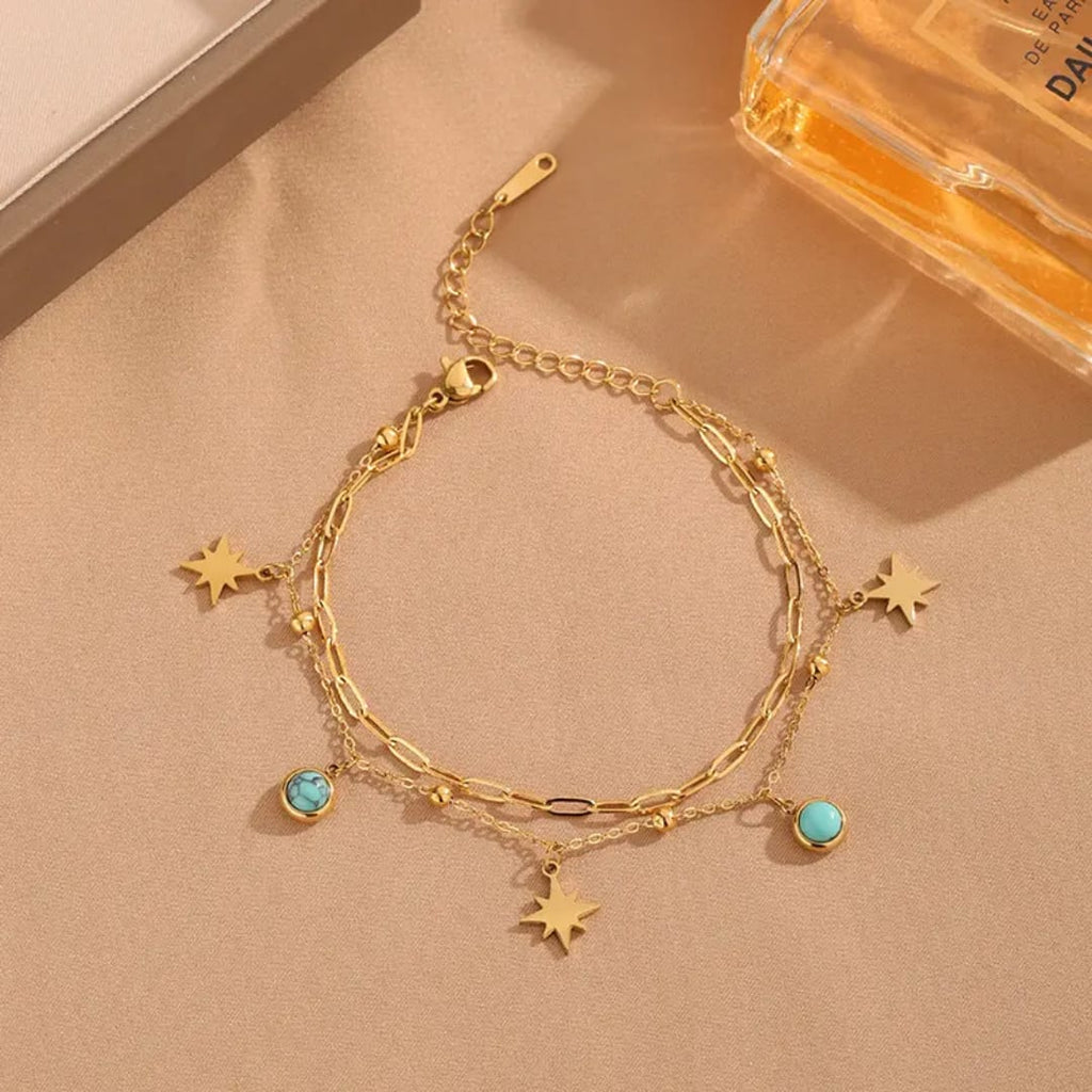Celestial Turquoise Layered Charm Bracelet