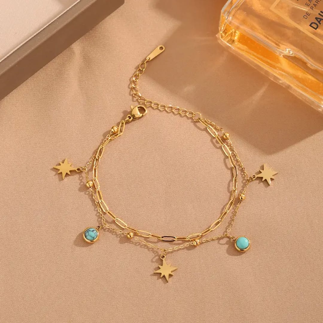 Celestial Turquoise Layered Charm Bracelet