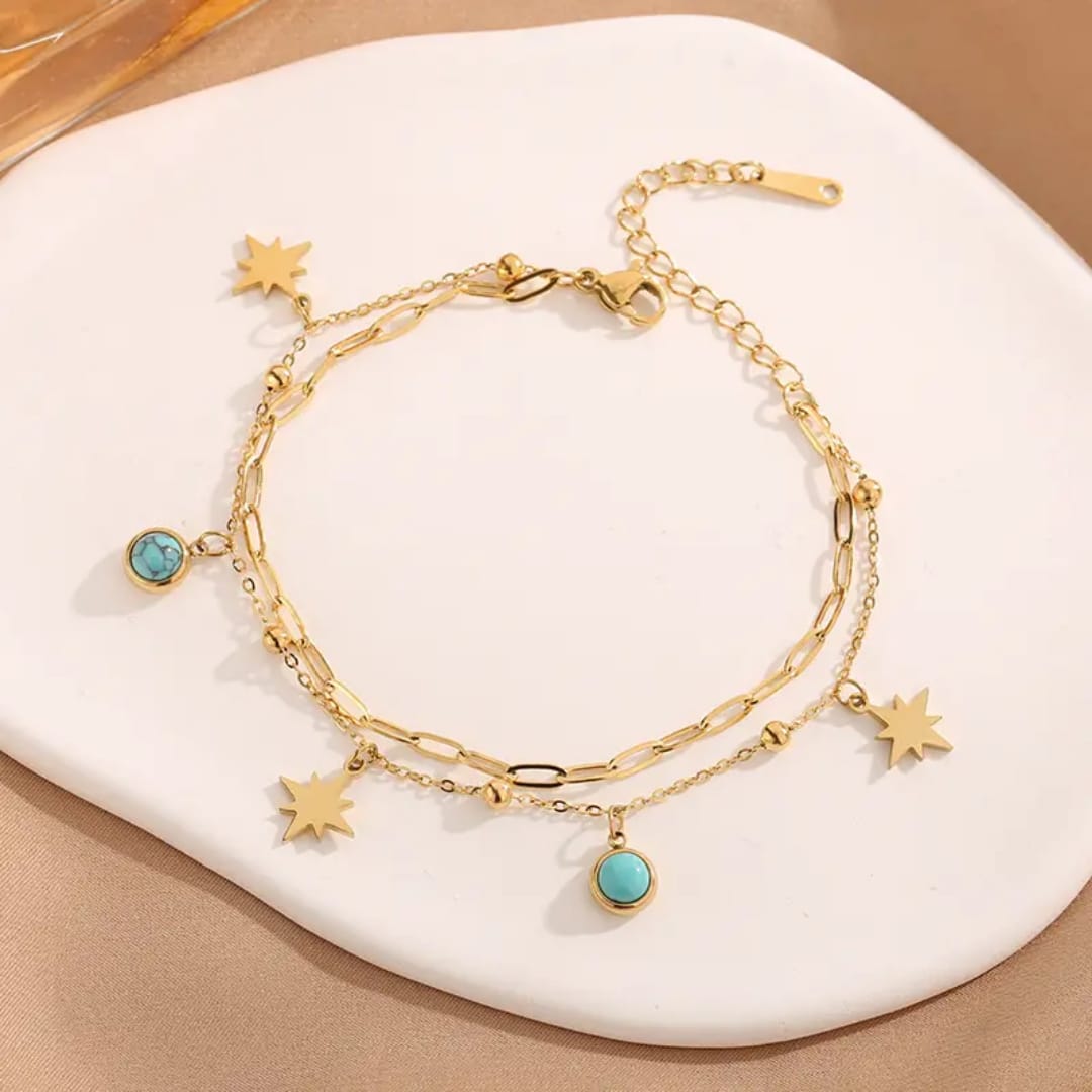 Celestial Turquoise Layered Charm Bracelet