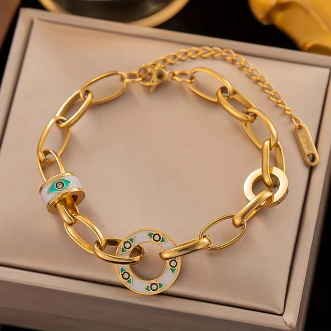 Mystic Enamel Evil Eye Link Chain Bracelet