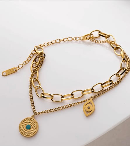2-in-1 Layered Evil Eye Charm Bracelet
