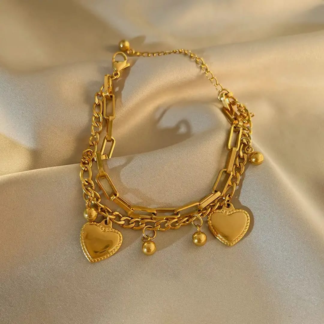 Double-Layer Heart Charm Bracelet