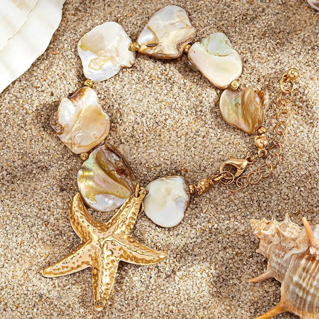 Coastal Starfish & Keshi Pearl Statement Bracelet